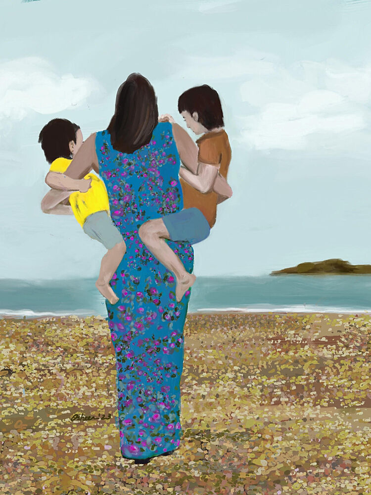 Mothers Beach Embrace art print by Osheensgallery for $57.95 CAD