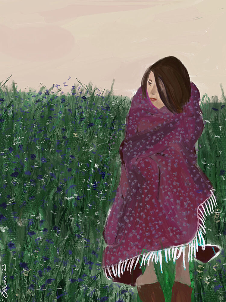 Wrapped Woman Wildflower Field art print by Osheensgallery for $57.95 CAD