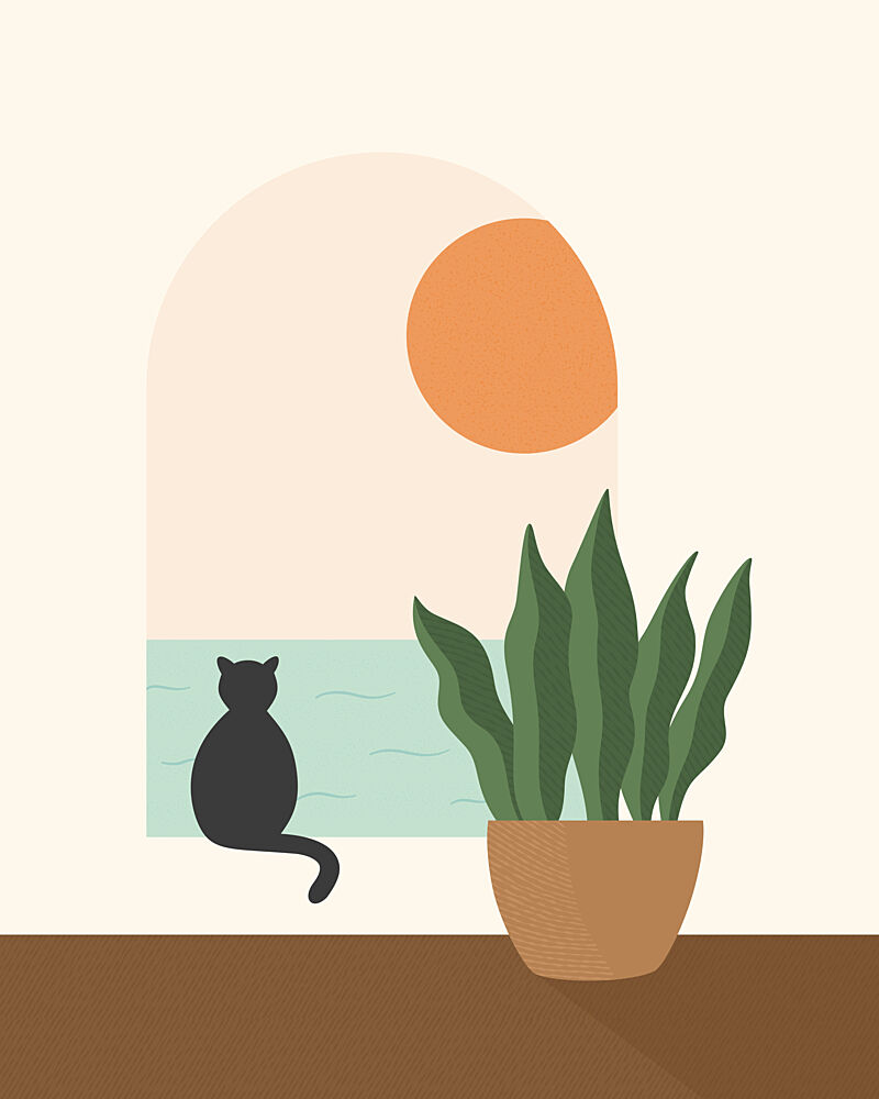 Minimalist Cat Ocean View art print by Artprink for $57.95 CAD