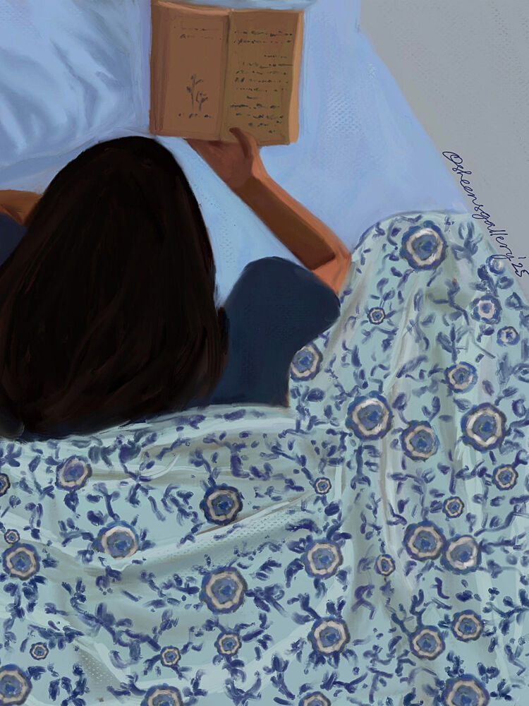 Cozy Reading in Bed art print by Osheensgallery for $57.95 CAD