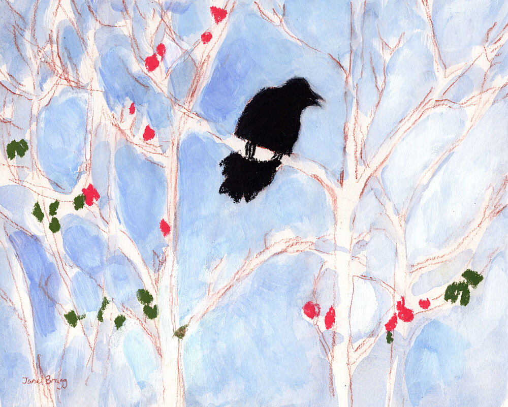 Winter Crow with Berries art print by Janel Bragg for $57.95 CAD