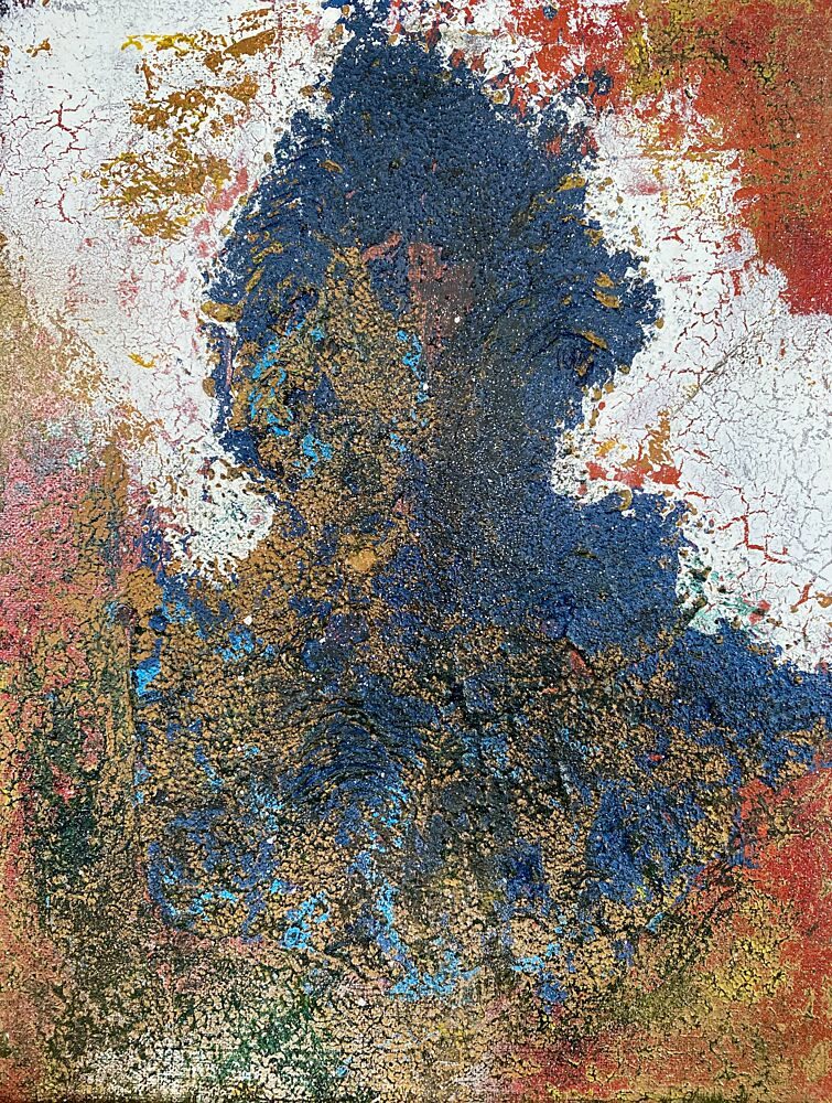 Cracked Blue Gold Abstract art print by Berit Pihl for $57.95 CAD