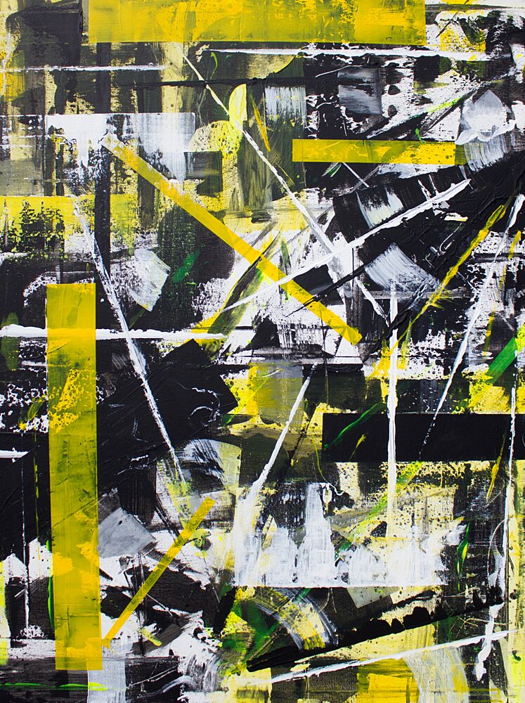 Dynamic Yellow Black Abstract art print by Marloes Aerts for $57.95 CAD