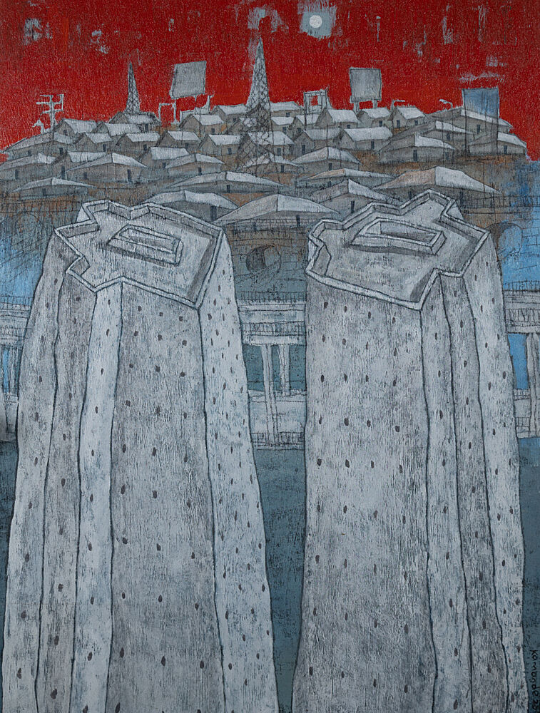Surreal Cityscape Red Sky art print by James Kamande for $57.95 CAD