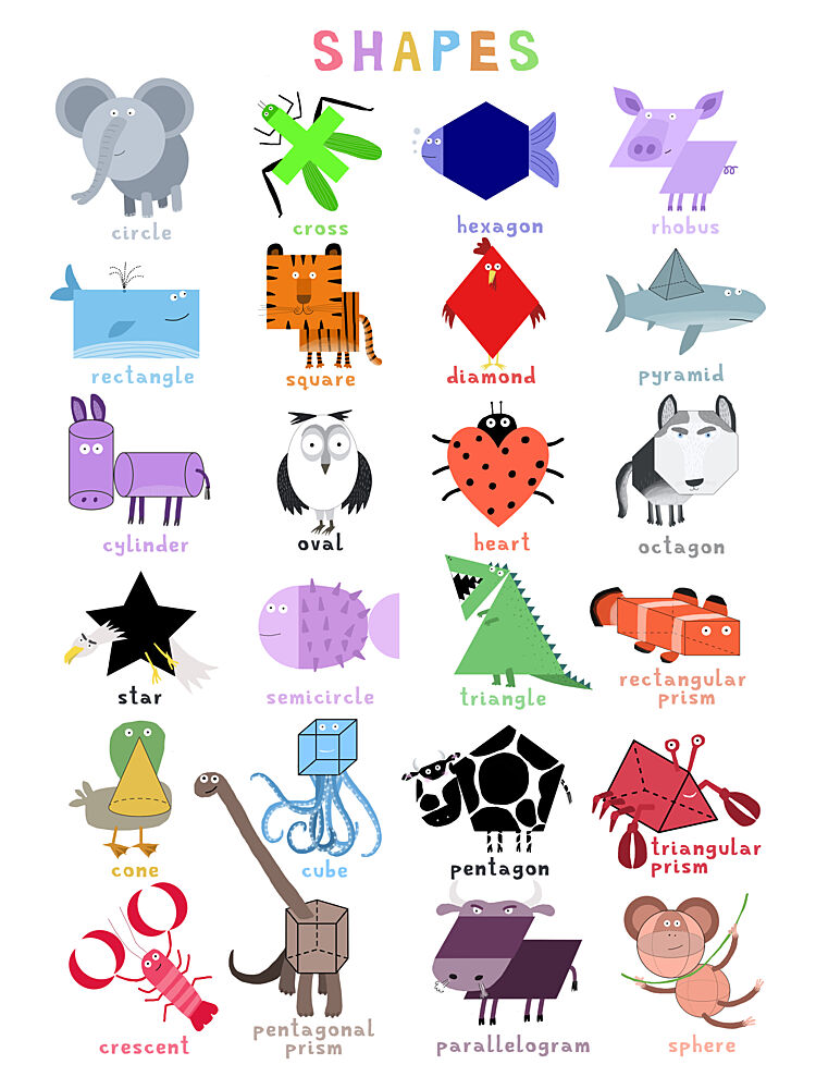 Cute Animals Shapes Chart art print by Carla Daly for $57.95 CAD