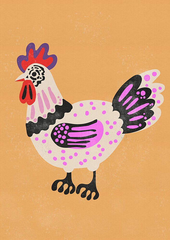 Whimsical Dotted Chicken art print by Nicholas for $57.95 CAD