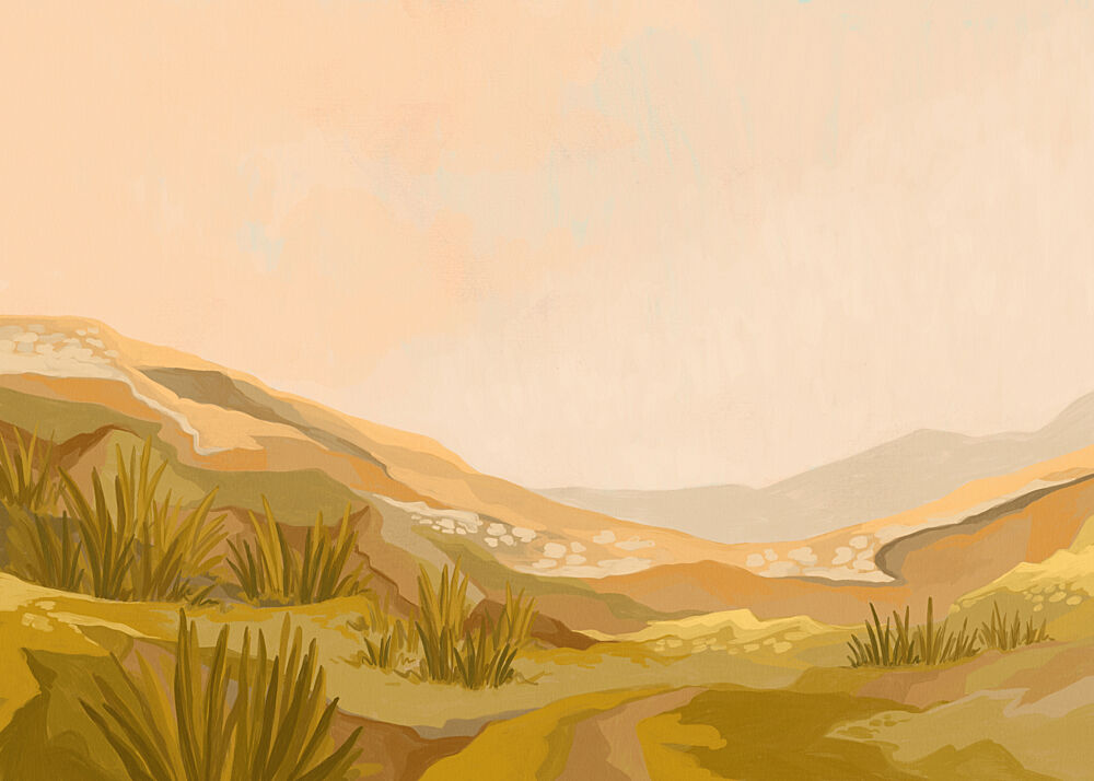 Golden Desert Landscape art print by Goed Blauw for $57.95 CAD