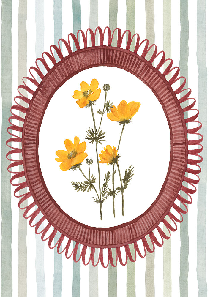 Blue Stripes Yellow Flowers art print by Suchi Deb for $57.95 CAD