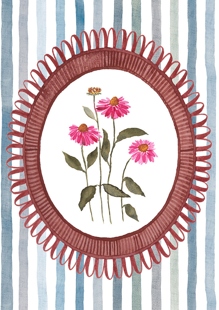 Pink Flowers Oval Frame art print by Suchi Deb for $57.95 CAD