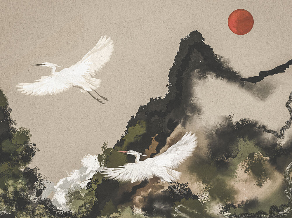 Red Sun Egret Flight art print by Josie George for $57.95 CAD