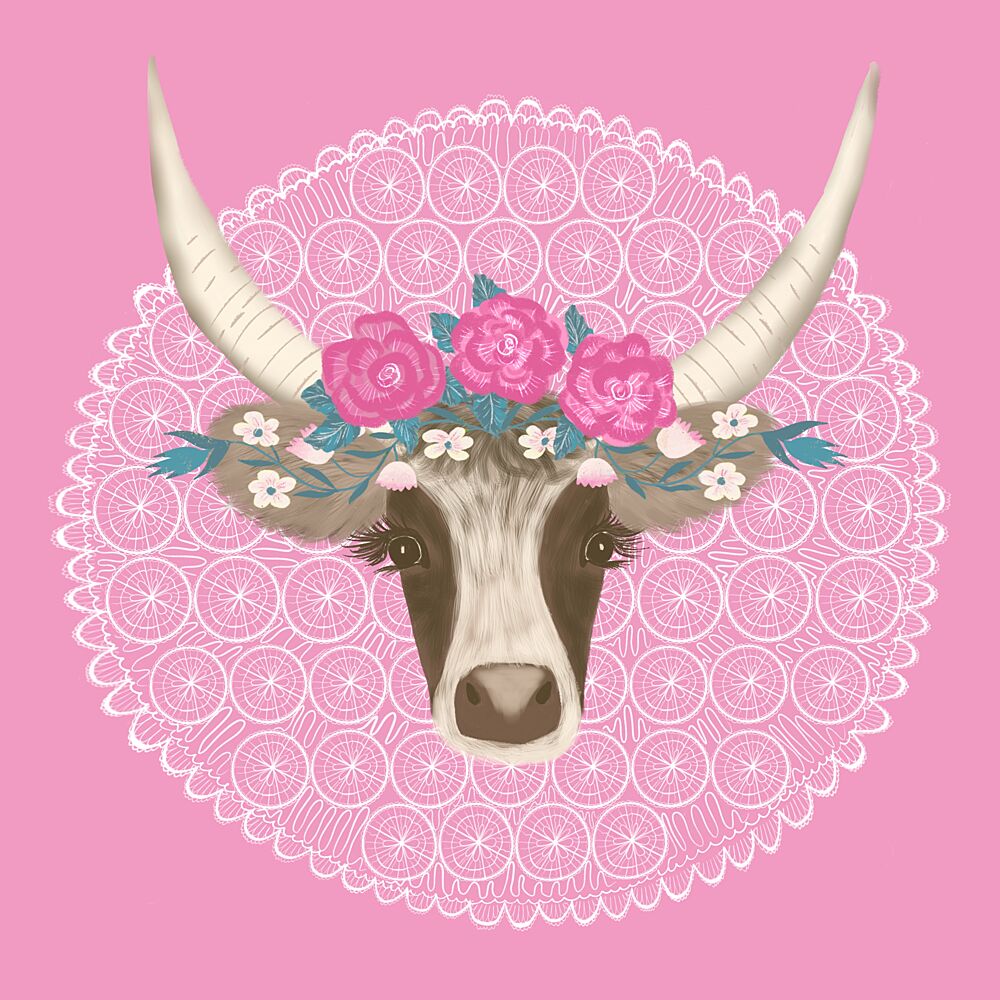 Floral Crown Longhorn art print by Aliya Putrus for $57.95 CAD