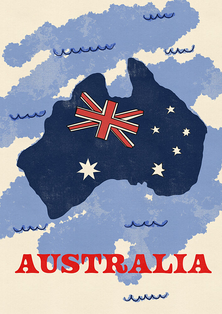 Retro Australia Travel Map art print by Nicholas for $57.95 CAD
