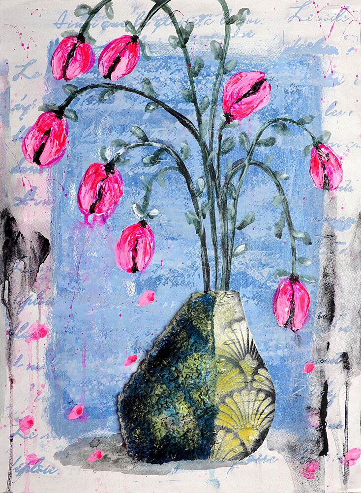 Vibrant Pink Floral Vase art print by Poovi Art for $57.95 CAD