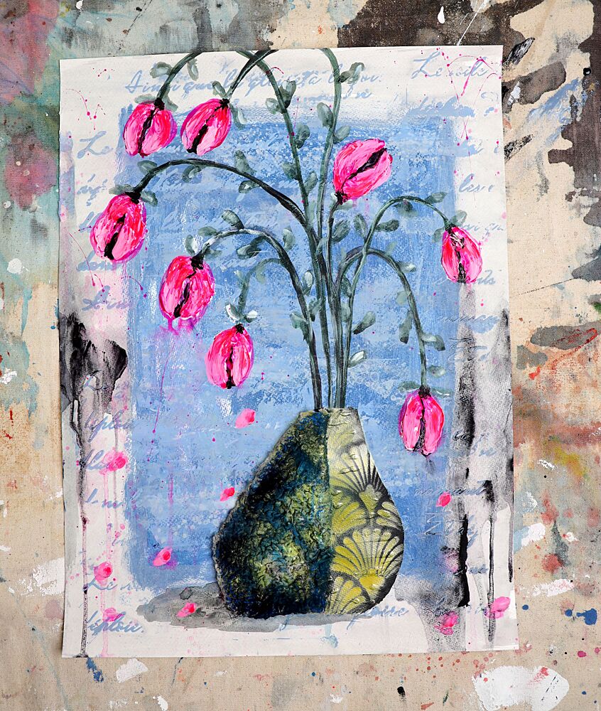 Pink Blooms in Blue art print by Poovi Art for $57.95 CAD