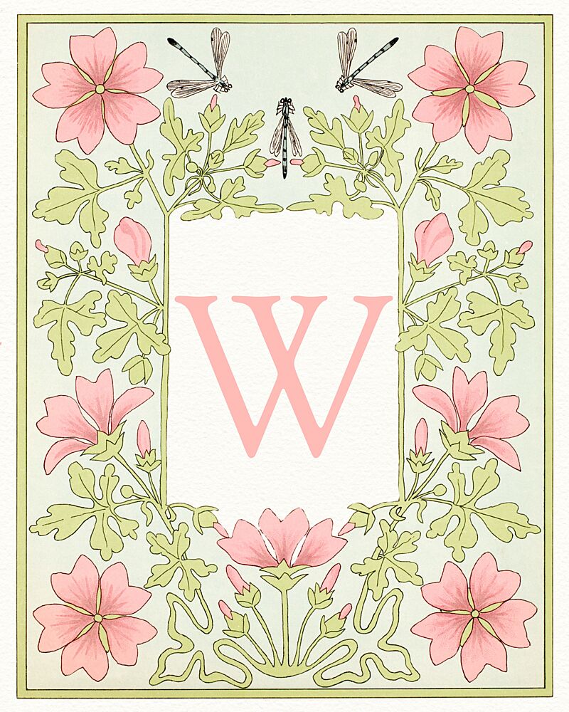 Pink Floral Letter W art print by Wild Violets for $57.95 CAD