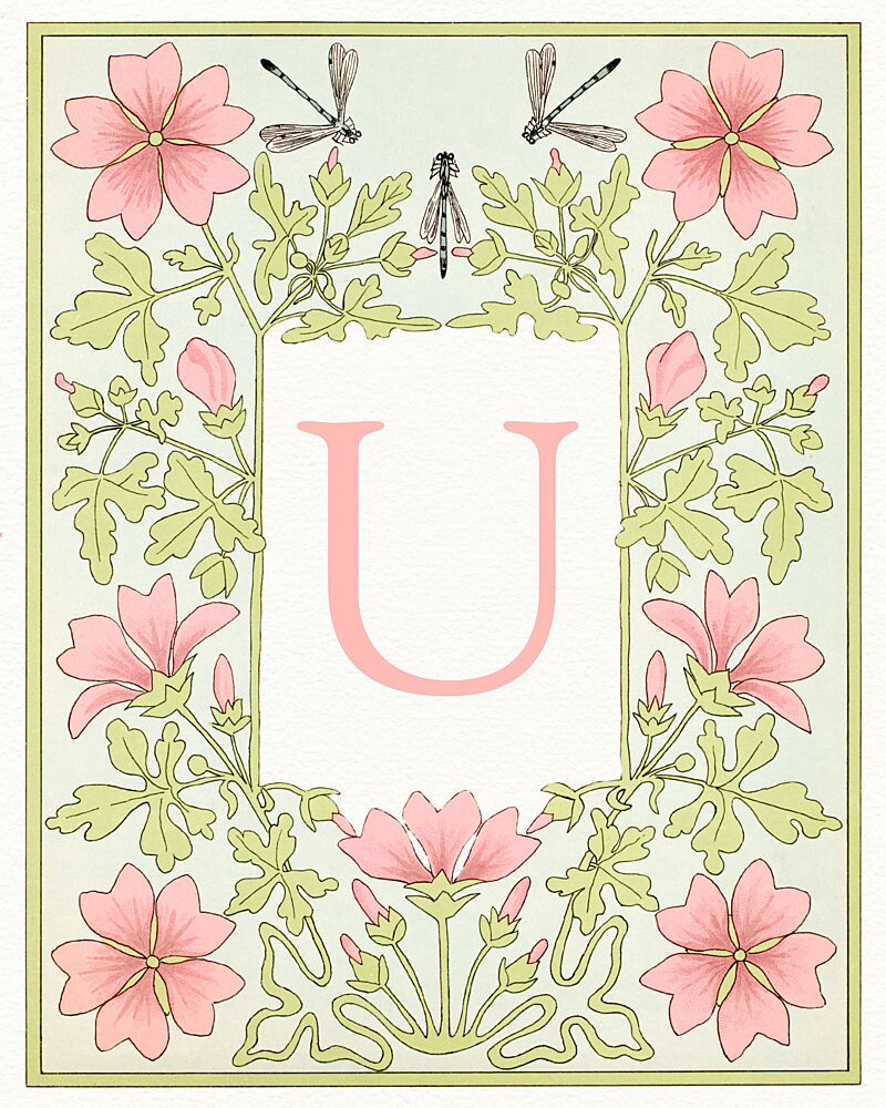 Pink Floral Letter U art print by Wild Violets for $57.95 CAD