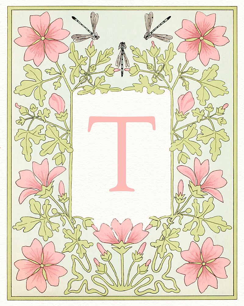Elegant Botanical Letter T art print by Wild Violets for $57.95 CAD