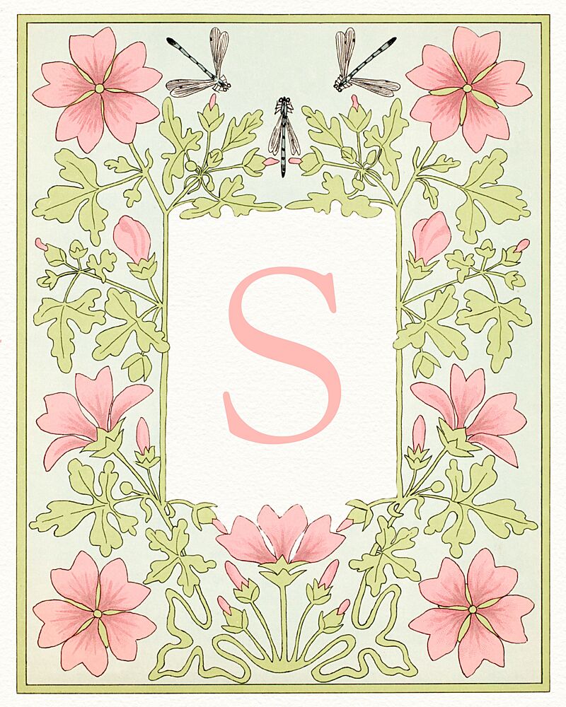 Pink Floral Monogram S art print by Wild Violets for $57.95 CAD