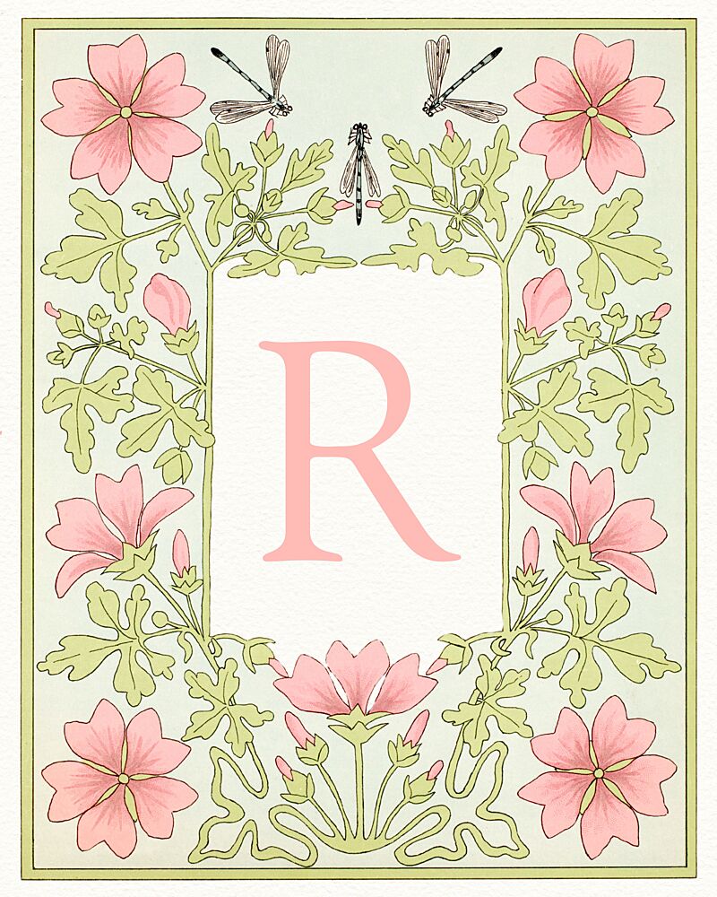 Pink Floral Letter R art print by Wild Violets for $57.95 CAD