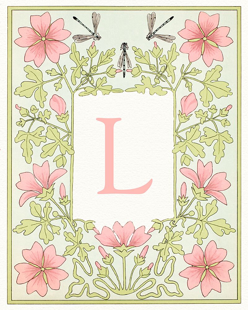 Pink Floral Letter L art print by Wild Violets for $57.95 CAD