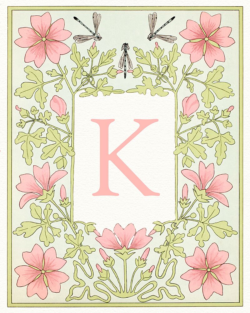 Floral K and Dragonflies art print by Wild Violets for $57.95 CAD