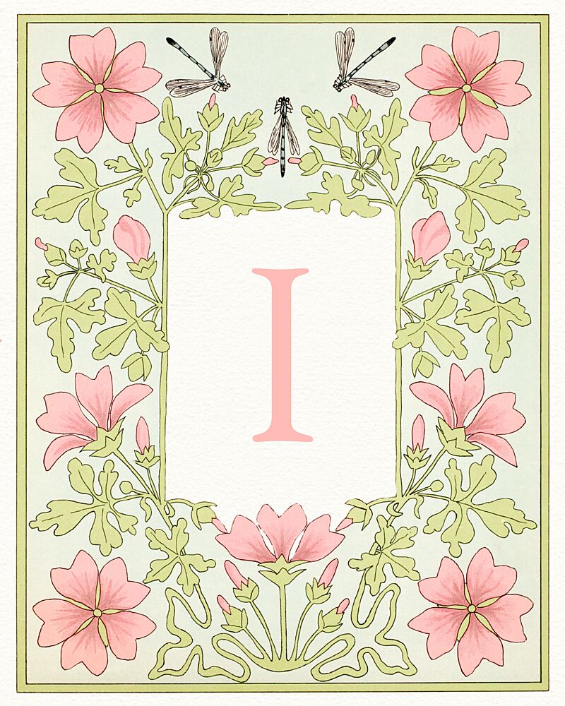 Elegant Floral Letter I art print by Wild Violets for $57.95 CAD