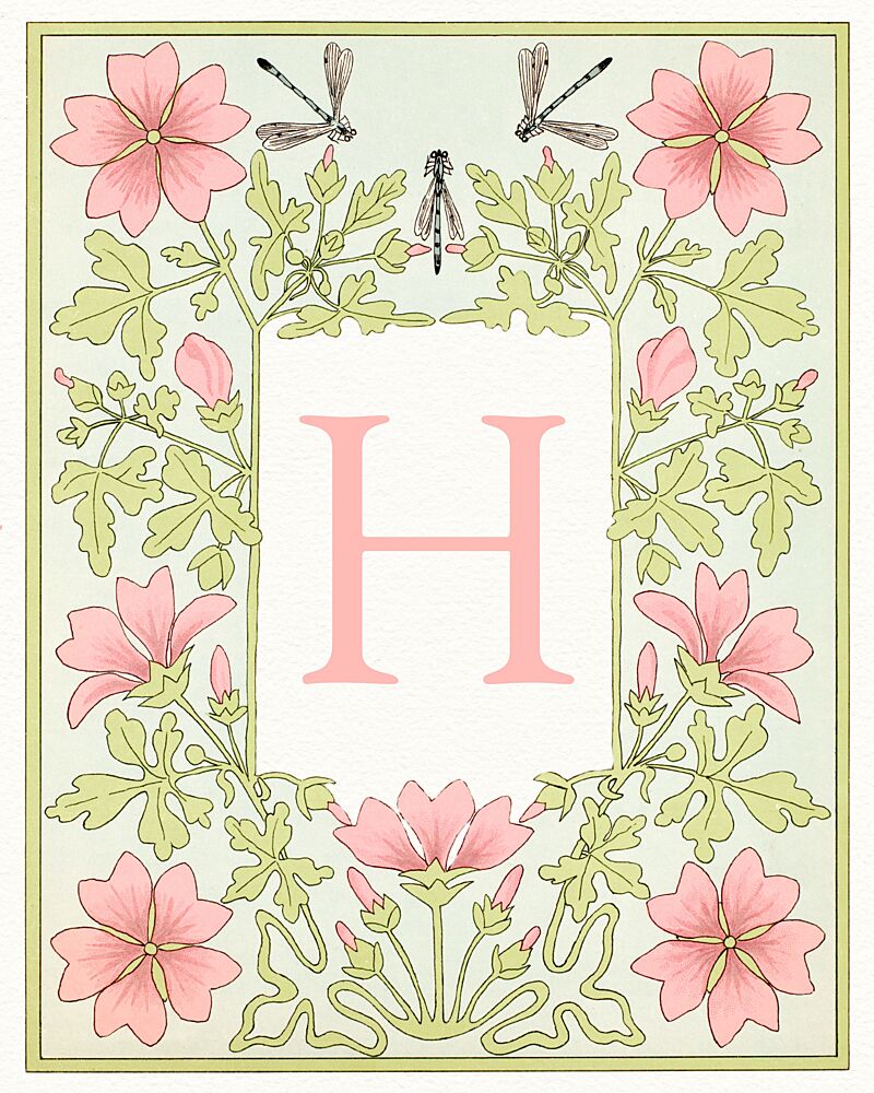 Elegant Floral Letter H art print by Wild Violets for $57.95 CAD