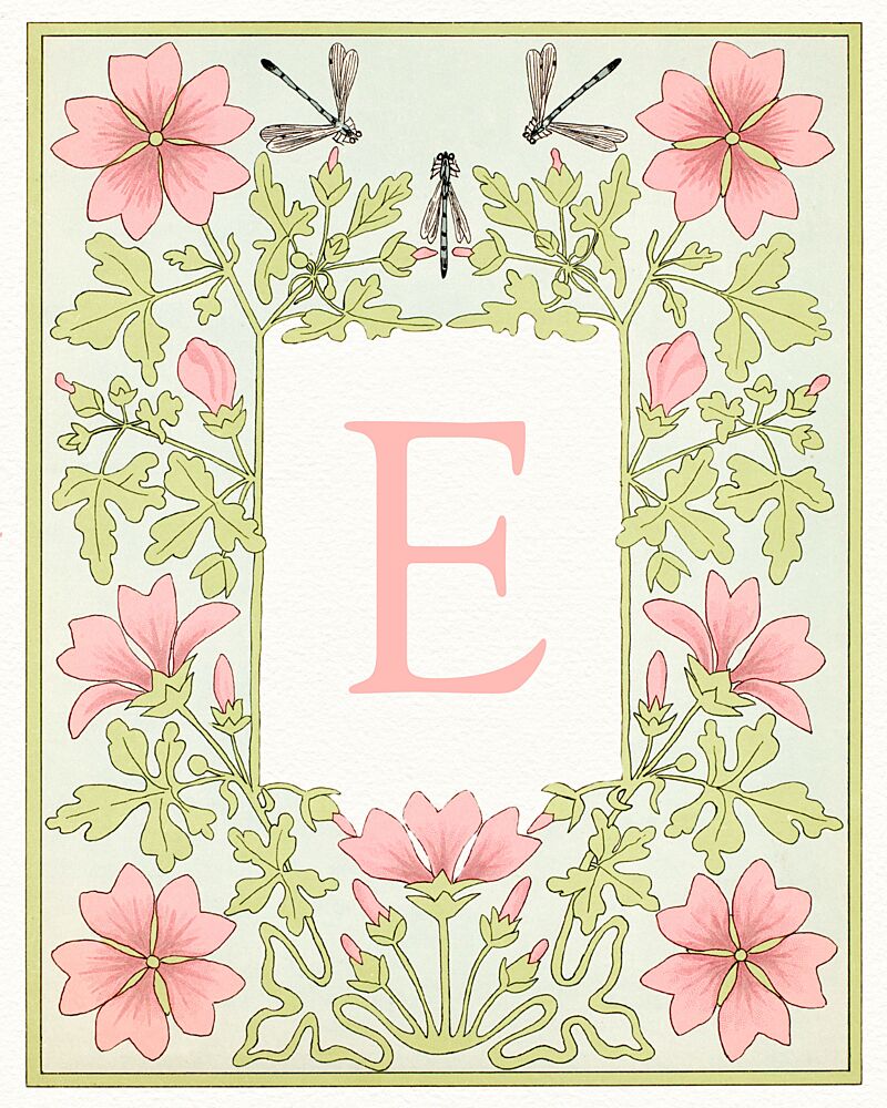Pink Floral Letter E art print by Wild Violets for $57.95 CAD