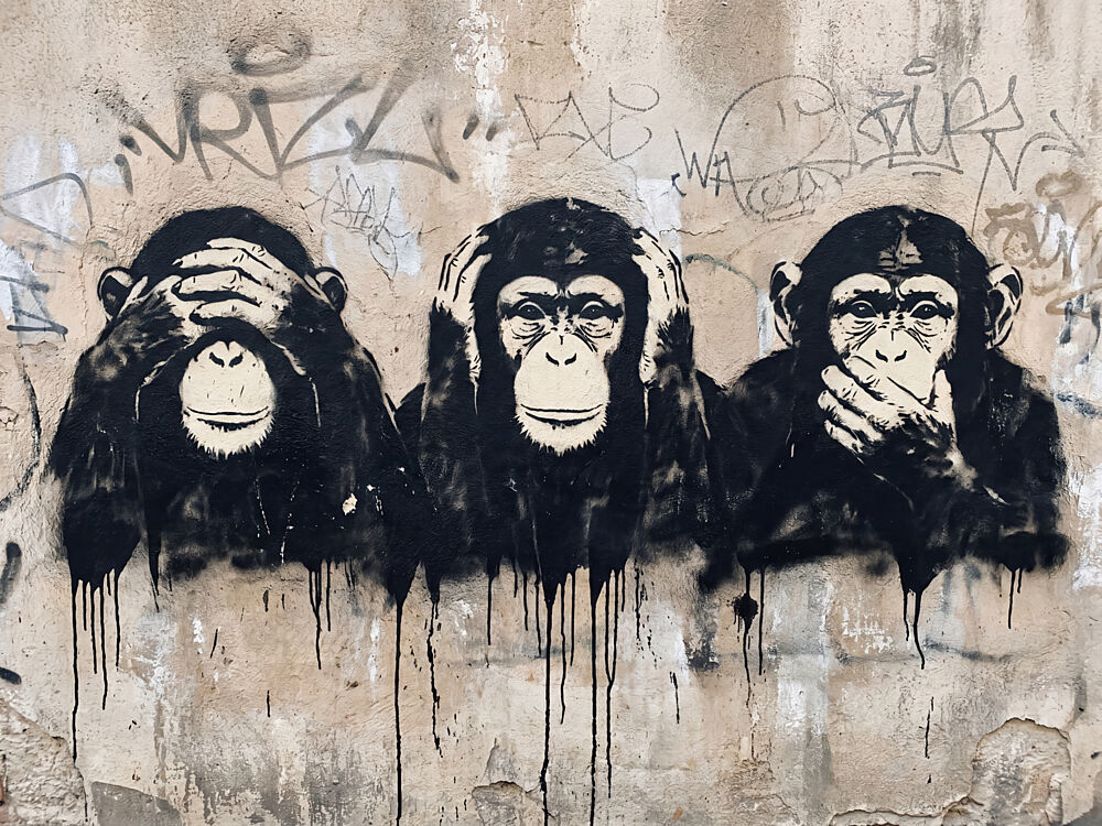 Three Wise Monkeys Stencil art print by Andreas Magnusson for $57.95 CAD