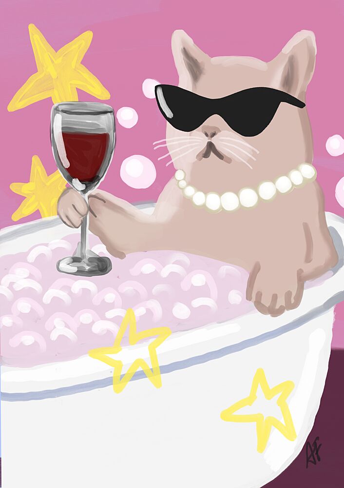 Glamorous Cat Bubble Bath art print by Athene Fritsch for $57.95 CAD