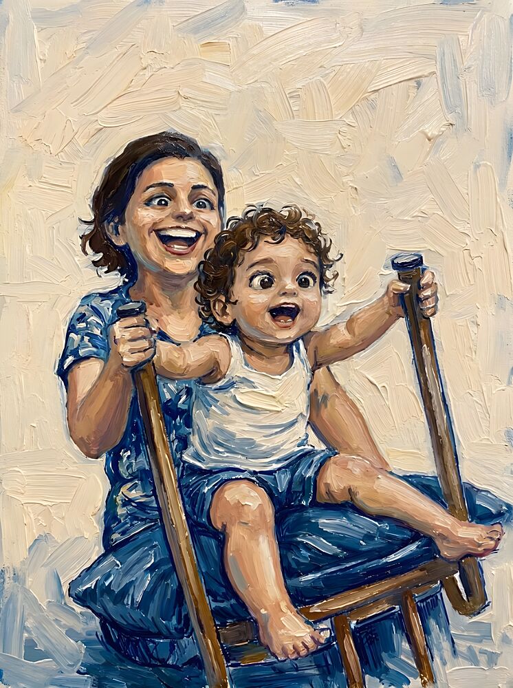 Joyful Mother Child Play art print by Hugo for $57.95 CAD