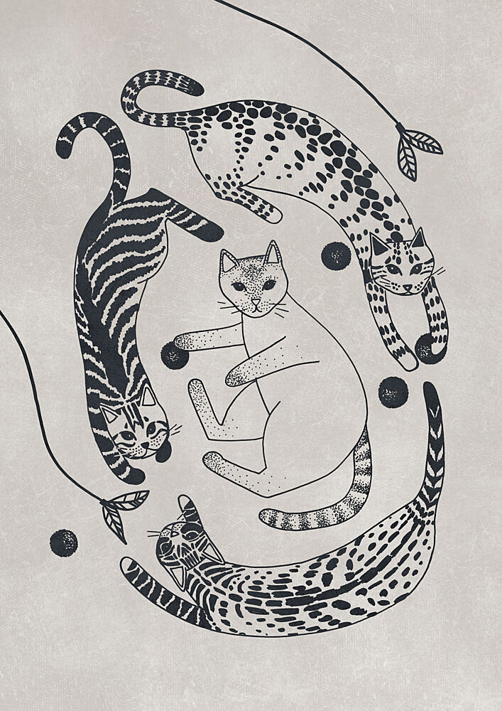 Patterned Cats Play art print by Rosana Laiz Blursbyai for $57.95 CAD