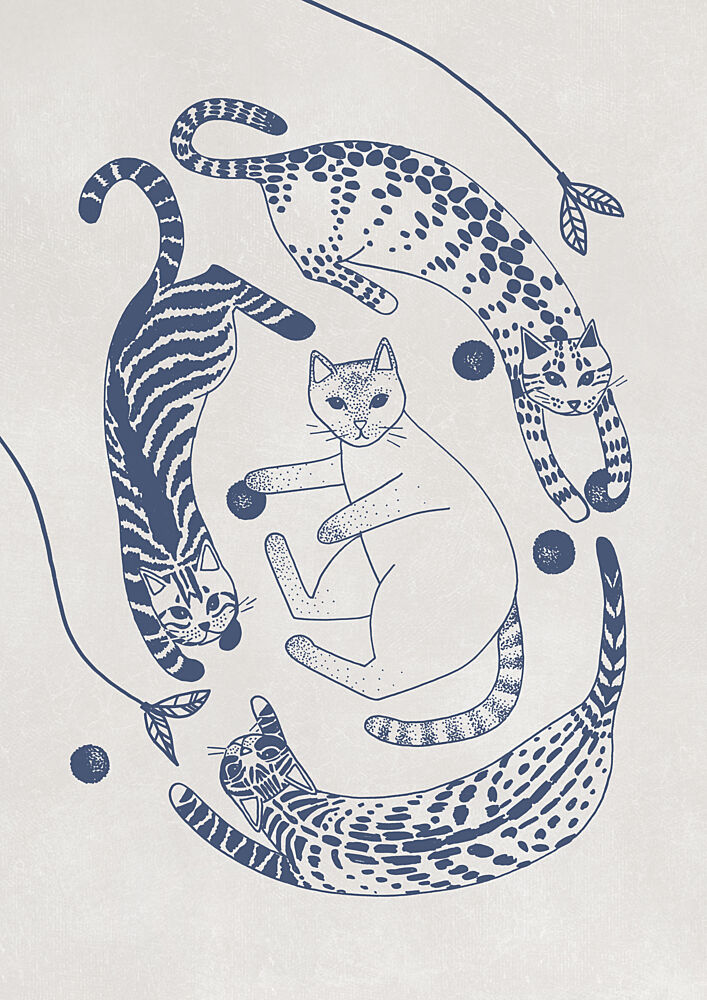 Playful Blue Cats art print by Rosana Laiz Blursbyai for $57.95 CAD
