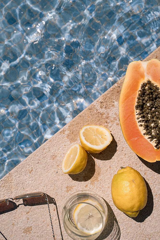 Sunny Poolside Fruits art print by Henrike Schenk for $57.95 CAD