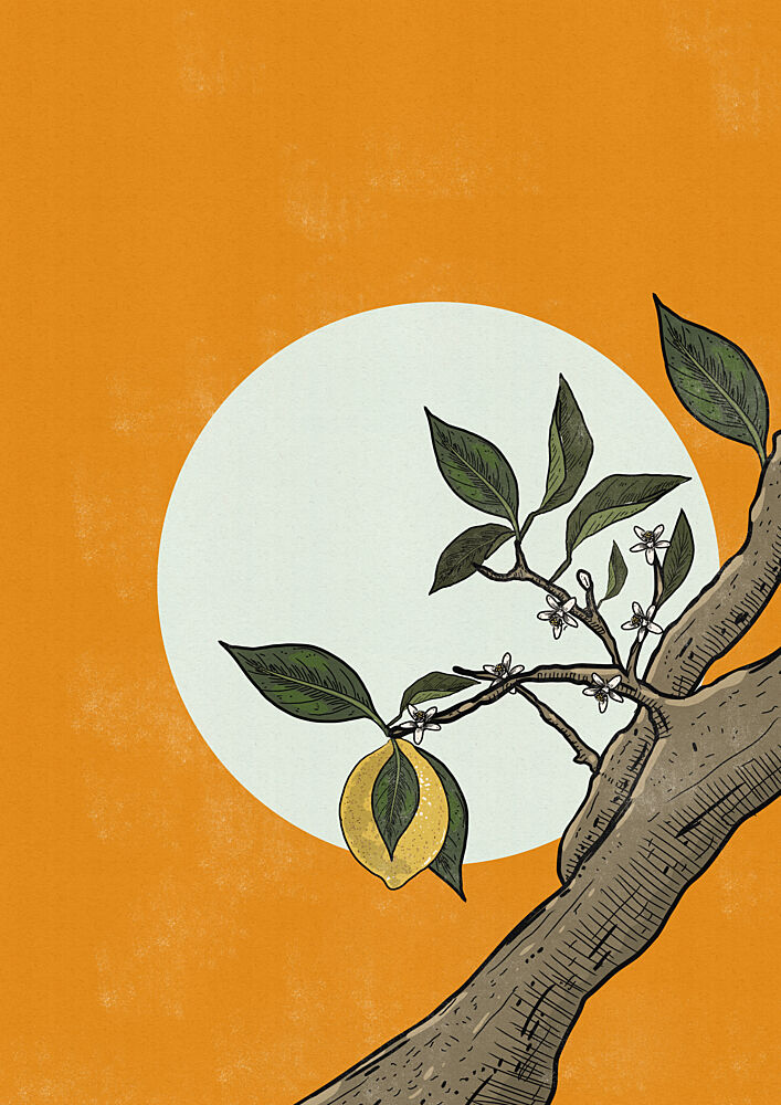Golden Lemon Tree Sun art print by Nicholas for $57.95 CAD
