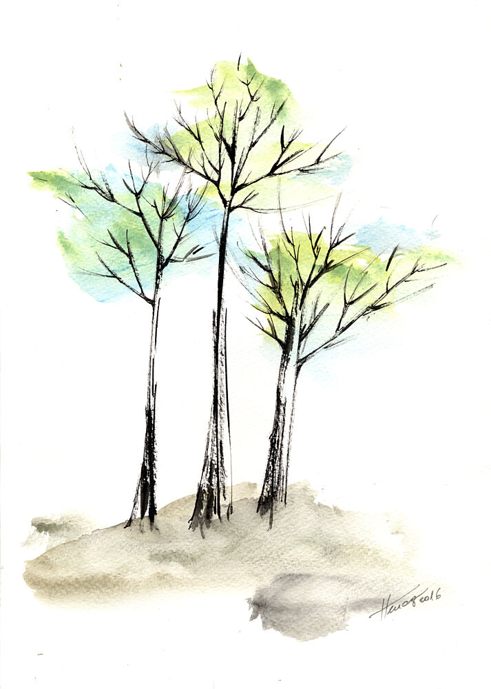 Tranquil Watercolor Trees art print by Aniko Hencz for $57.95 CAD