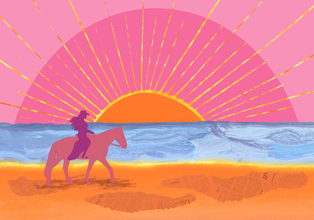 Pink Sunset Horse Ride art print by Aliya Putrus for $57.95 CAD