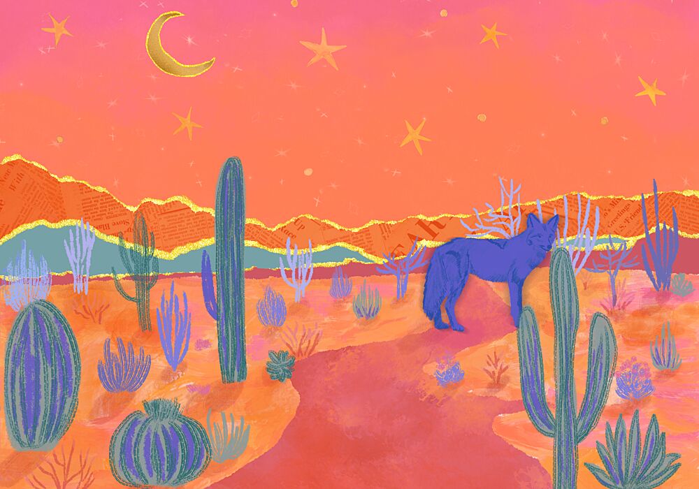 Coyote under Desert Moon art print by Aliya Putrus for $57.95 CAD