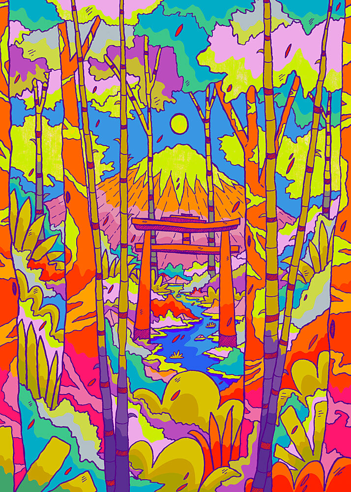 Vibrant Fuji Torii Path art print by Stephen Wade for $57.95 CAD