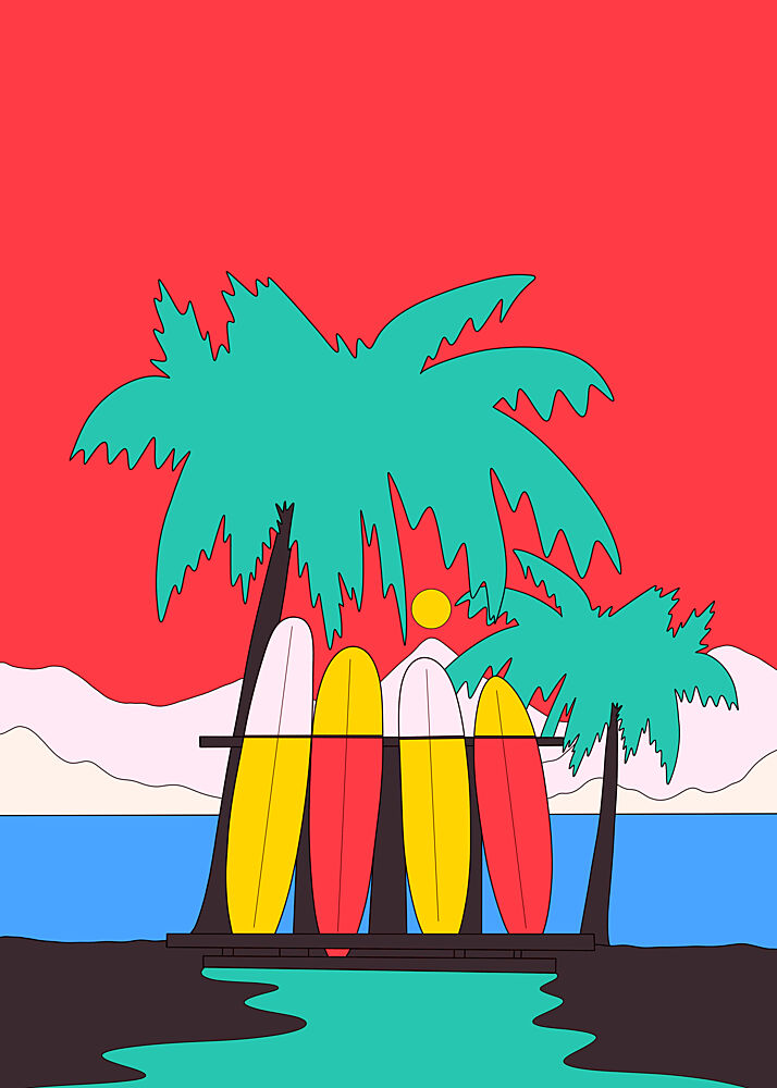 Beach Surfboards Sunset art print by Stephen Wade for $57.95 CAD