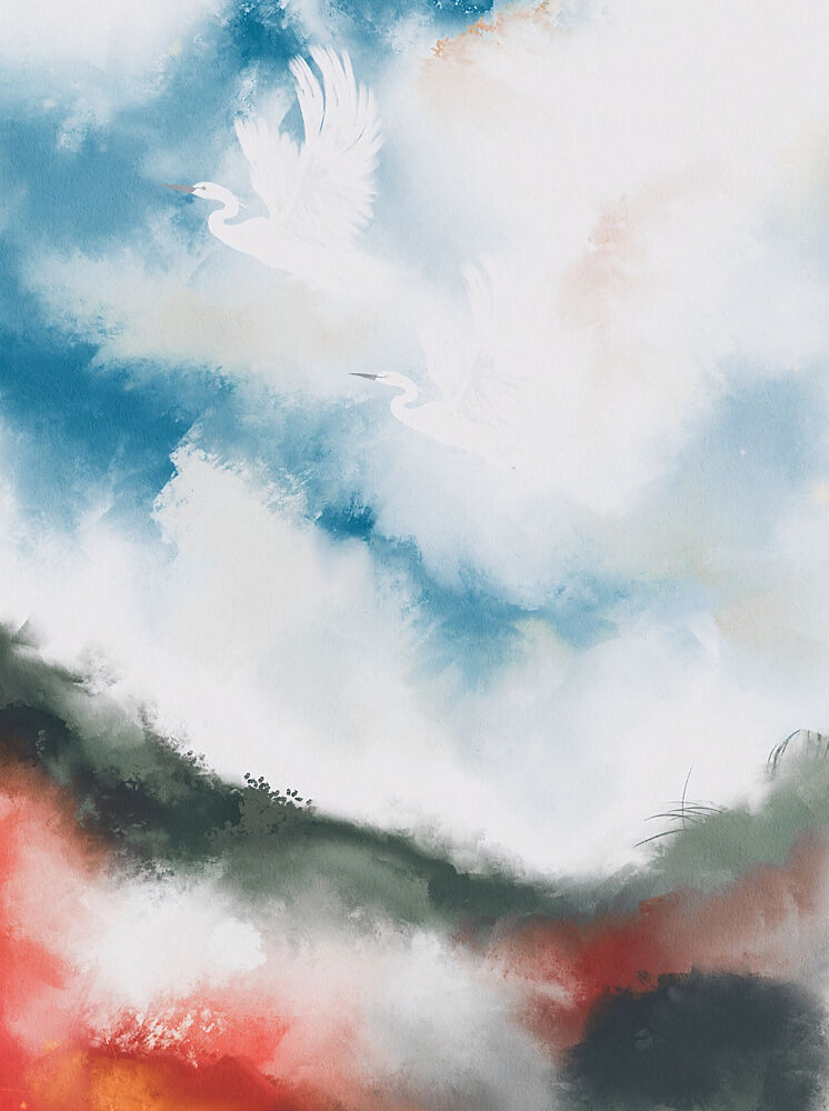 Soaring Ethereal Cranes art print by Josie George for $57.95 CAD