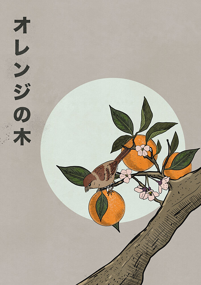 Japanese Orange Tree Bird art print by Nicholas for $57.95 CAD