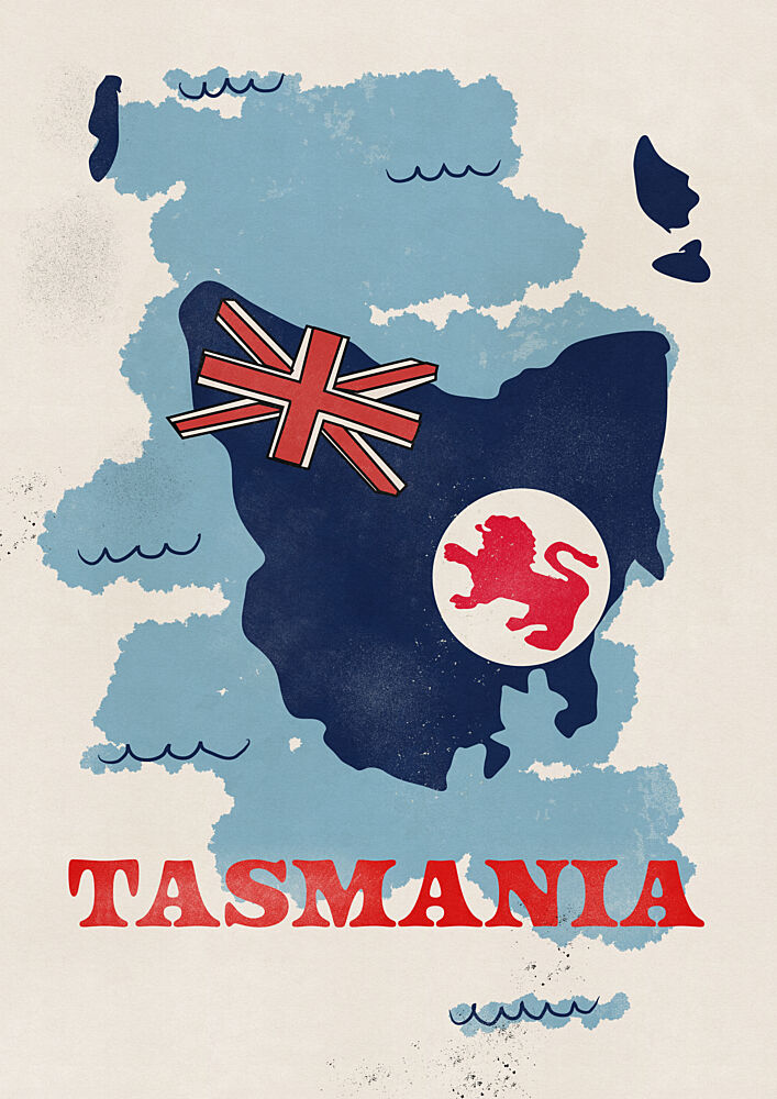 Vintage Tasmania Flag Map art print by Nicholas for $57.95 CAD