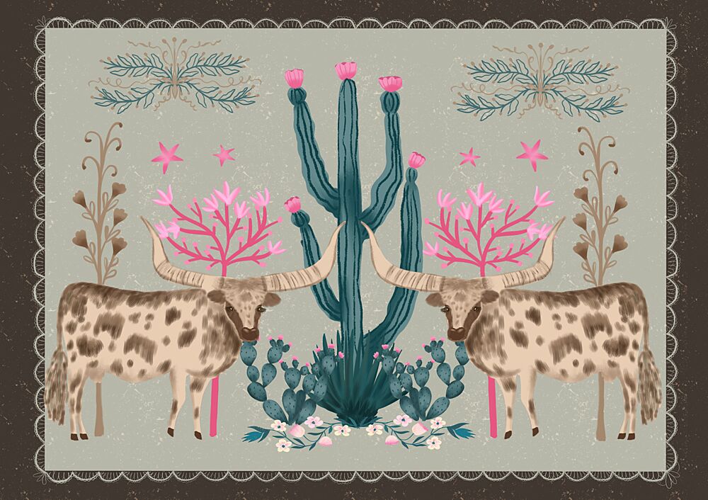 Blooming Desert Longhorns art print by Aliya Putrus for $57.95 CAD