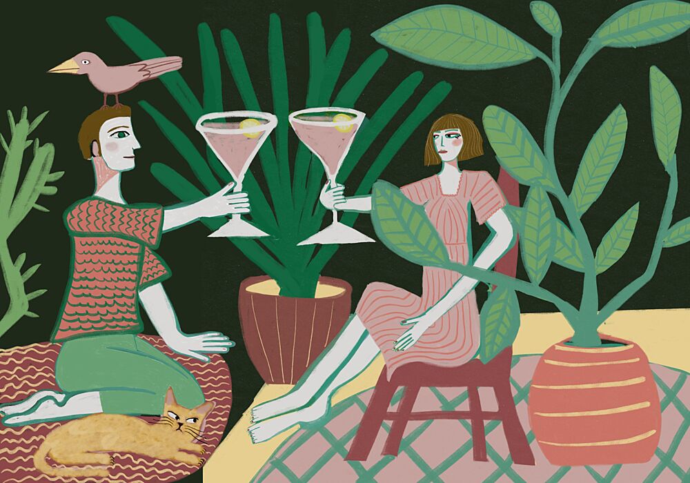 Couple Cocktail Toast with Plants art print by Sharyn Bursic for $57.95 CAD