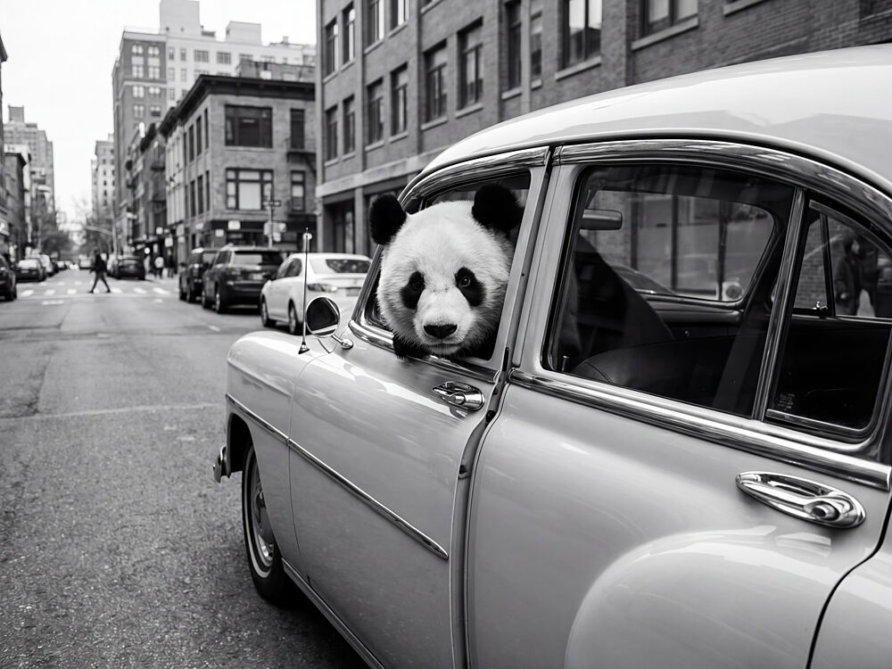 Panda in a Classic Car art print by Andreas Magnusson for $57.95 CAD
