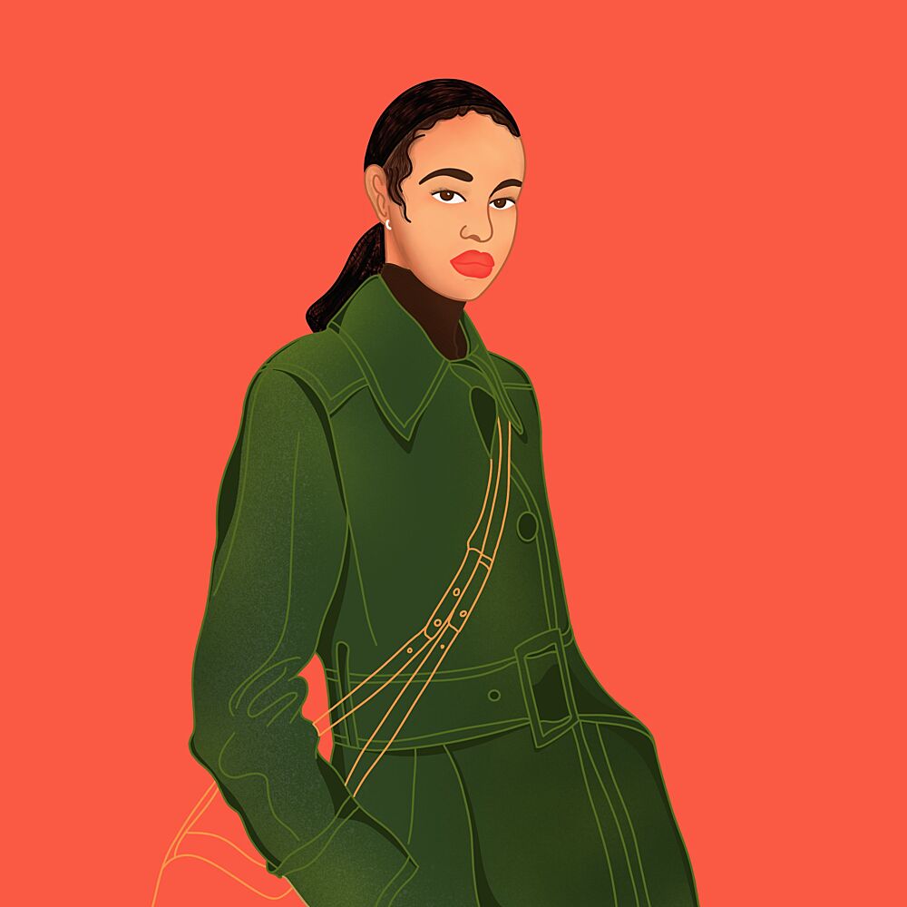 Chic Woman Green Coat art print by Keva Epale for $57.95 CAD
