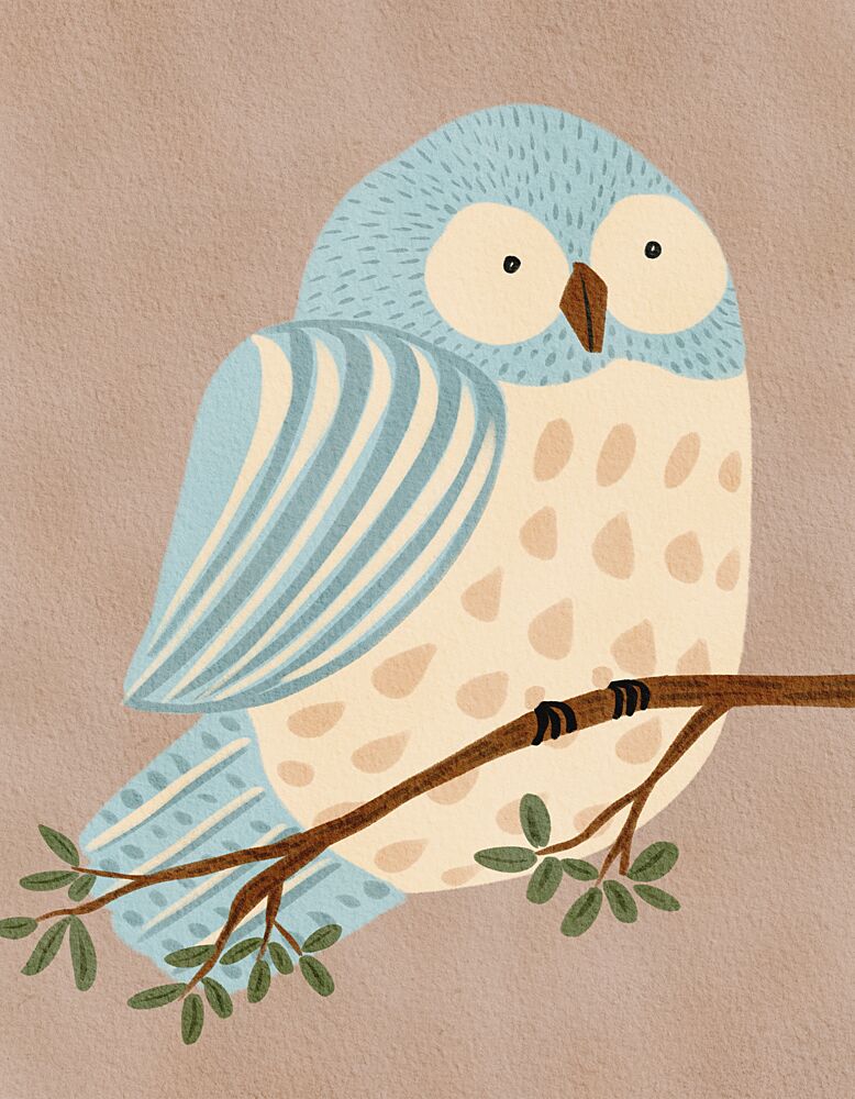 Whimsical Blue Owl art print by Nikita Jariwala for $57.95 CAD