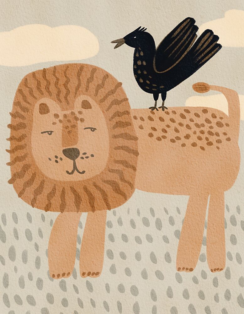 Friendly Lion and Bird art print by Nikita Jariwala for $57.95 CAD