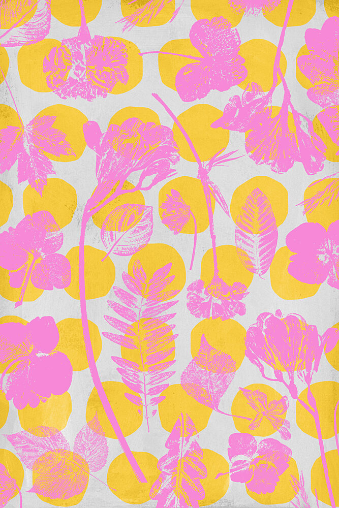 Pink Blooms Yellow Dots art print by Treechild for $57.95 CAD